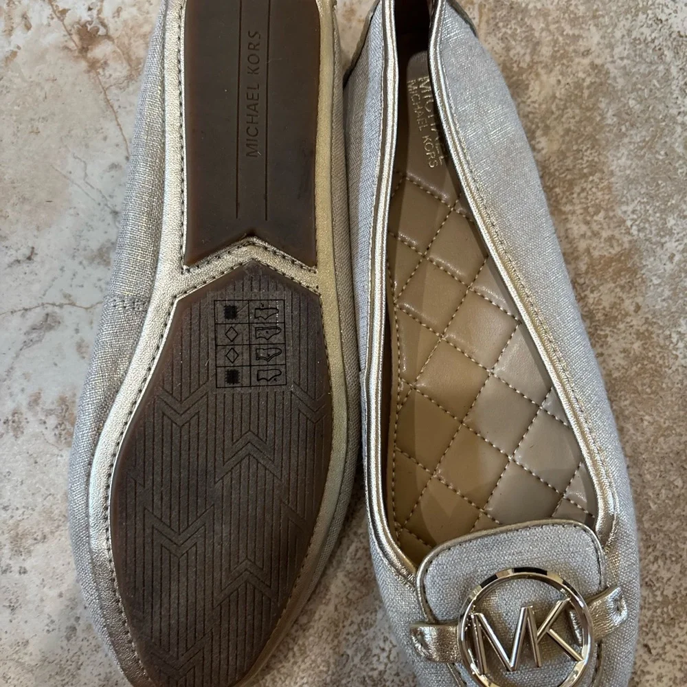MICHAEL Michael Kors gold quilted MK Logo Ballet Flats minimalist